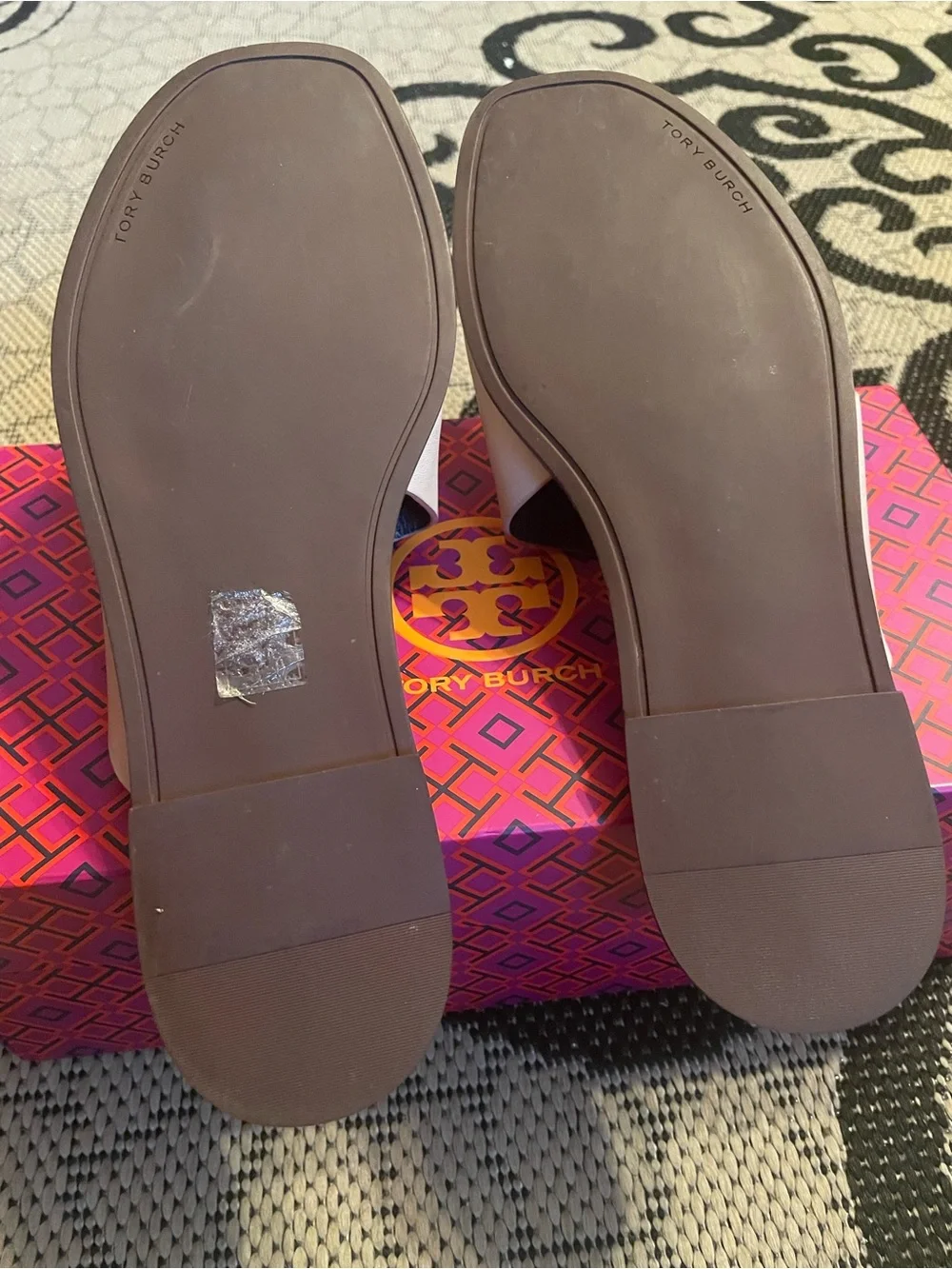 Tory Burch Cream Leather Slide Mules with Gold Logo